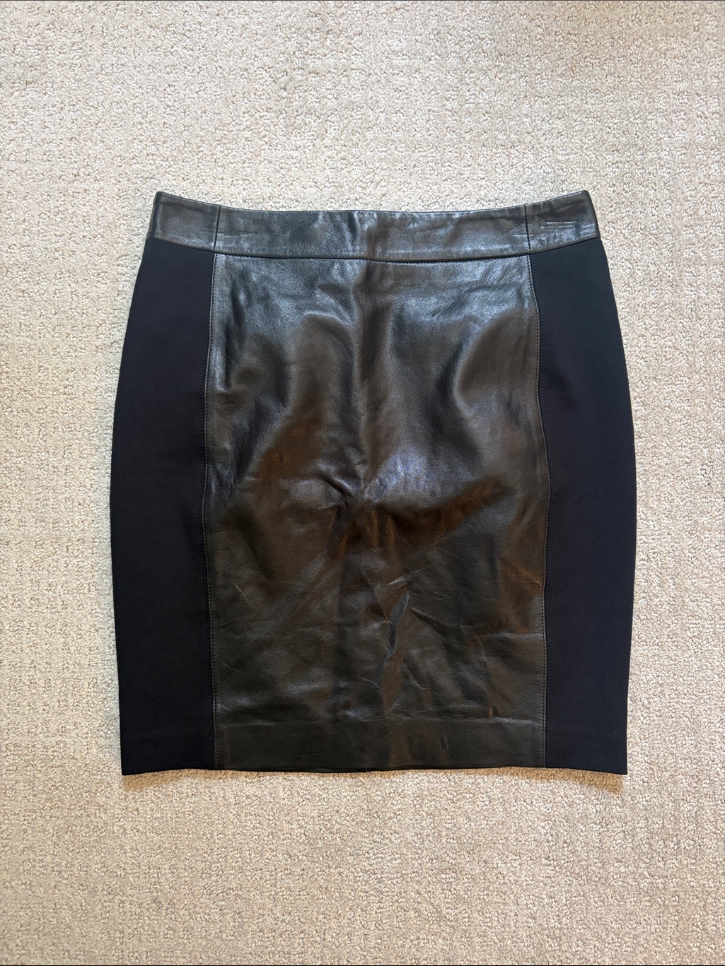 Loft Black Faux Leather-Panel Pencil Skirt